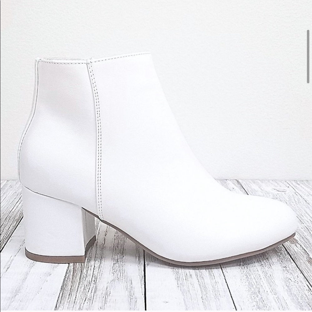 Chunky Heel White Ankle Boots